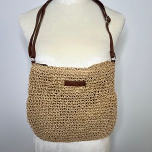 Handwoven crochet mesh brown bag with adjustable strap